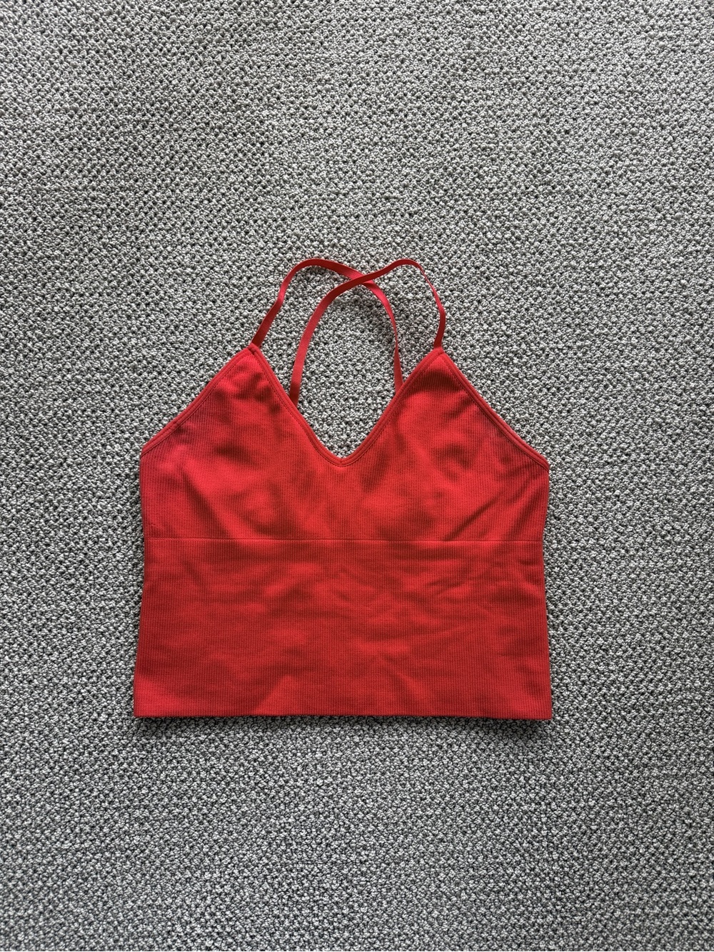 Revamped Bright Red Ribbed V-Neck Cropped Tank